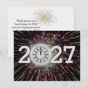 New Year 2026 Fireworks and Moon Clock Postcard
