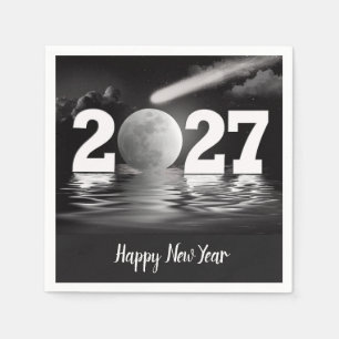 New Year 2026 Full Moon with Comet Napkin