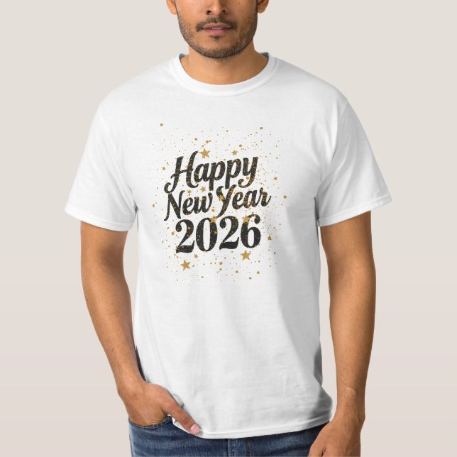 New Year 2026 Gold Glitter Script Celebration T-Shirt (Front)