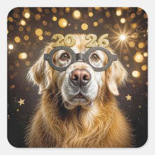 New Year 2026 Golden Retriever Humor Square Sticker