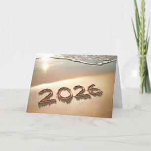 New Year 2026 In Beach Sand Holiday Card