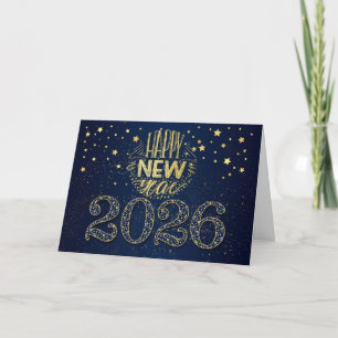New Year 2026 Navy Blue and Gold Stars Holiday Card