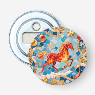New Year 2026 Red Fiery Horse Christmas Pattern Bottle Opener
