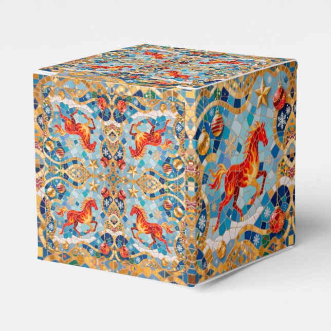 New Year 2026 Red Fiery Horse Christmas Pattern Favor Box (Front Side)