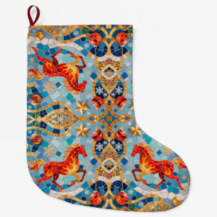 New Year 2026 Red Fiery Horse Christmas Pattern Large Christmas Stocking