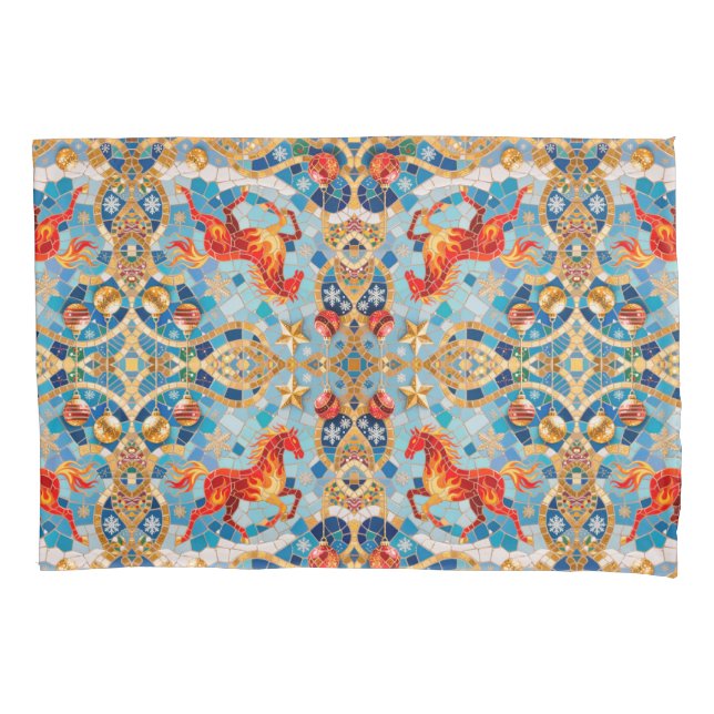 New Year 2026 Red Fiery Horse Christmas Pattern Pillowcase (Front)