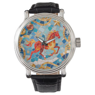 New Year 2026 Red Fiery Horse Christmas Pattern Watch
