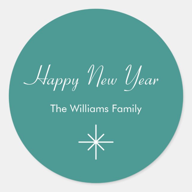 New Year 2026 Retro Teal Green Trendy  Classic Round Sticker (Front)