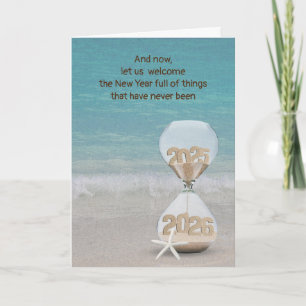 New Year 2026 Sand Timer on Beach  Card