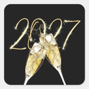 New Year 2026 Sparklers and Champagne Toast Square Sticker