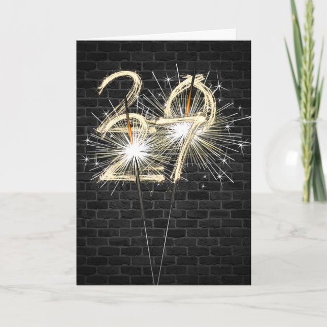 New Year 2026 Sparklers On Brick Holiday Card (Front)