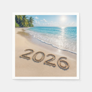 New Year 2026 Text On a Tropical Beach Napkin