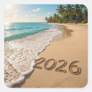 New Year 2026 Tropical Beach Square Sticker