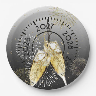 New Year 2027 Champagne Toast and Fireworks Paper Plate