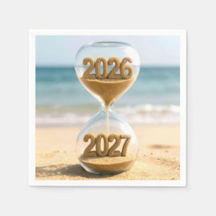 New Year 2027 Hourglass on Beach Napkin