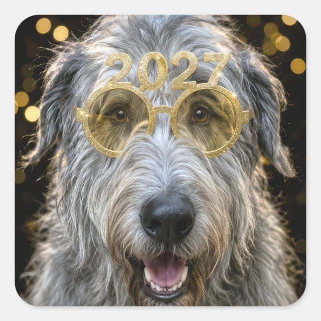 New Year 2027 Irish Wolfhound Square Sticker (Front)
