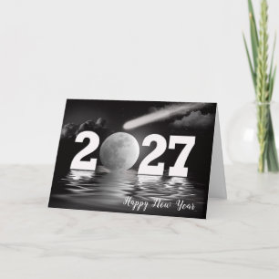 New Year 2027 Moon and Comet Card