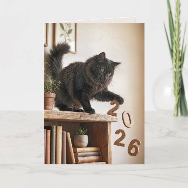 New Year 2027 Playful Cat Card (Front)