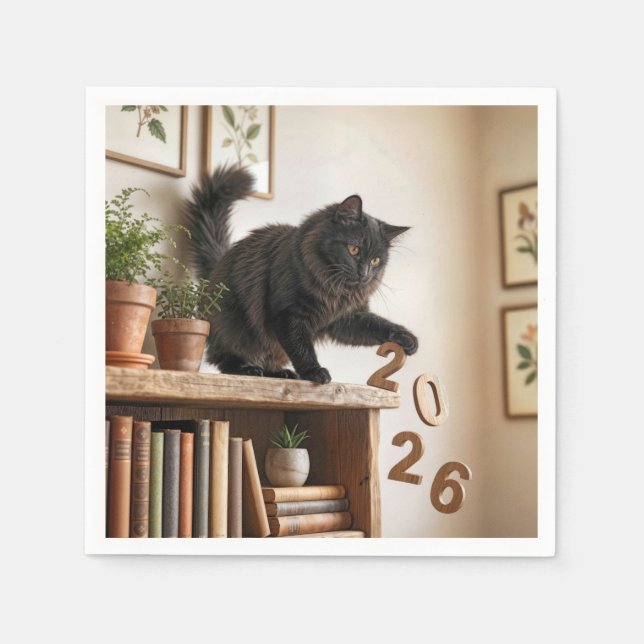 New Year 2027 Playful Cat Napkin (Front)