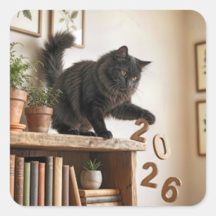 New Year 2027 Playful Cat Square Sticker