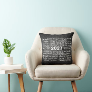 New Year 2027 Word Cloud On Black Rock Throw Pillow