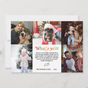 New Year 5 Photo Collage Grid Personalized Holiday Card