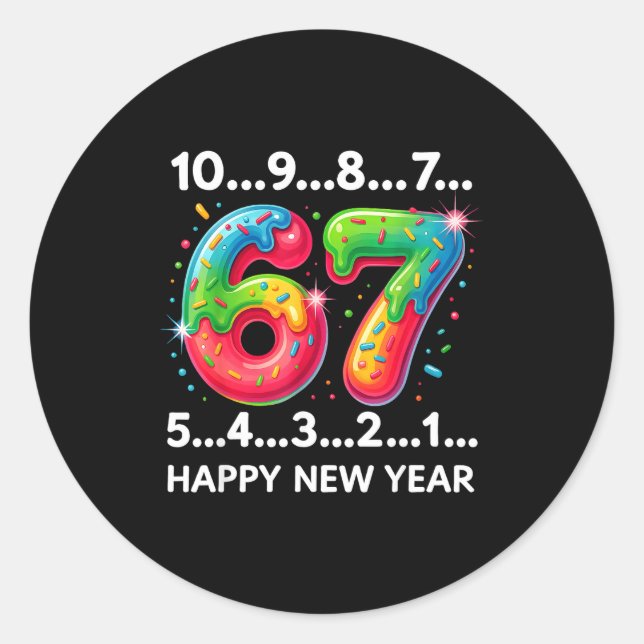 New Year 67 Candy Countdown Funny Happy New Year 2 Classic Round Sticker (Front)