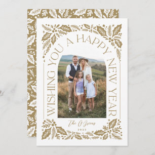 New Year Arch Berry Golden 3 Photo Collage Holiday Card