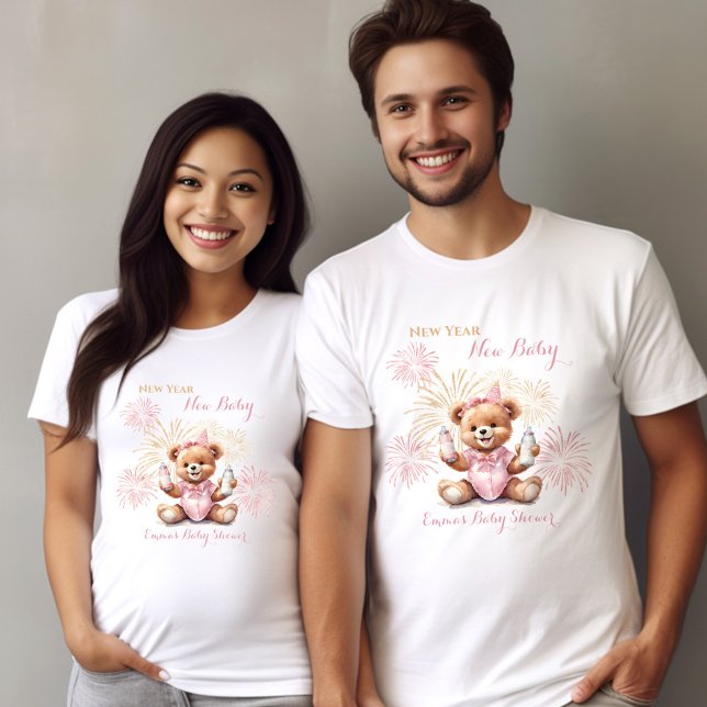 New Year Bear Pink Girl Baby Shower T-Shirt (New Year Bear Pink Girl Baby Shower T-Shirt)