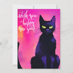 New Year Black Cat Holiday Card