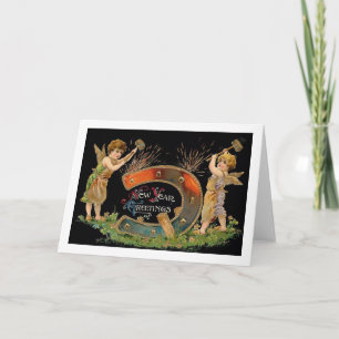 New Year Blacksmith Angels Vintage Holiday Card