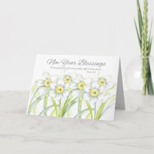 New Year Blessings Daffodils James Bible Scripture Card