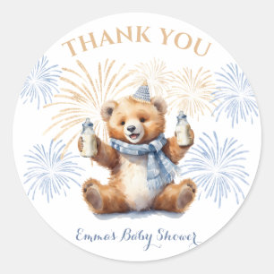 New Year Blue Bear Boy Baby Shower Sticker