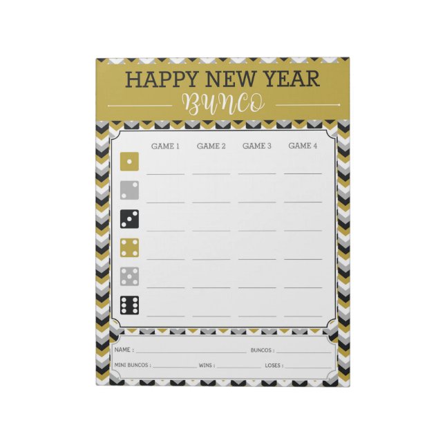New Year Bunco Party Game Score Card Notepad (Rotated)