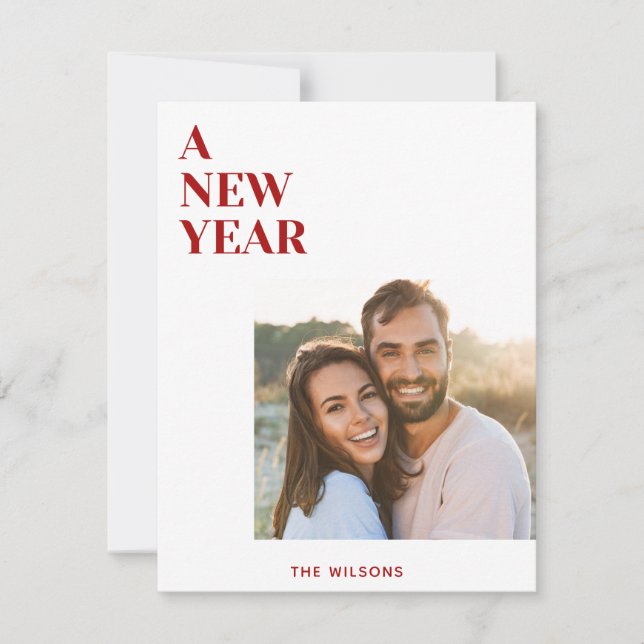 new year card simple elegant photo red and white (Front)