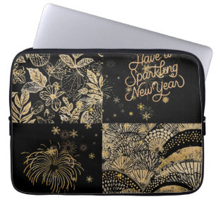 New Year Celebrate, Beautiful Black Gold Pattern Laptop Sleeve