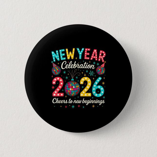 New Year Celebration 2026 Disco Ball Matching Wint 2 Inch Round Button (Front)