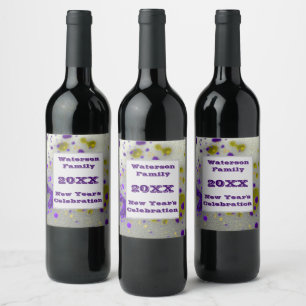 New Year Celebration Modern Silver Family Party Wine Label