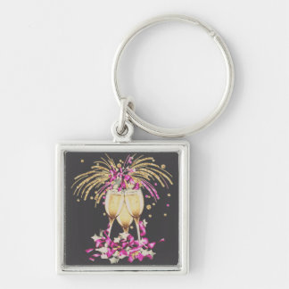 New year celebration with champagne glasses keychain
