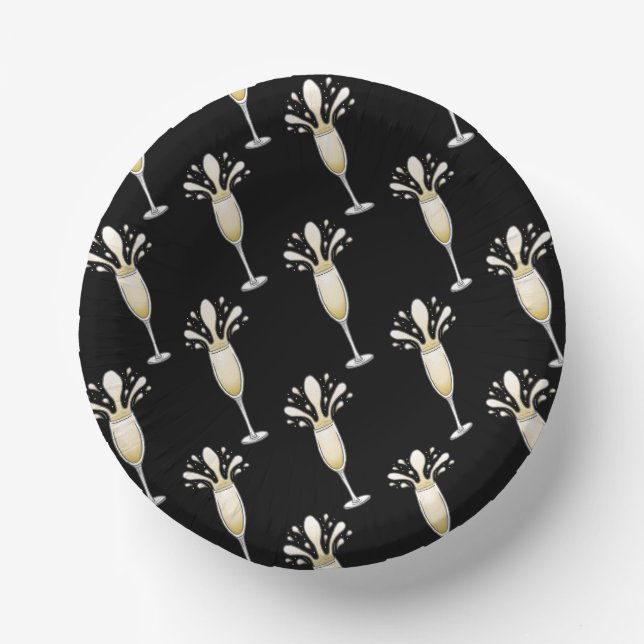 New Year Champagne Flute Glass Paper Plate (Front)