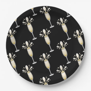 New Year Champagne Glass Paper Plate