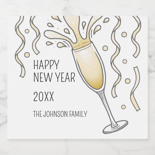 New Year Champagne Glass Sparkling Wine Label (Single Label)