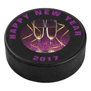 New Year Champagne Glasses Hockey Puck