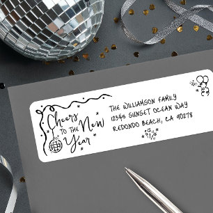 New Year Cheer Black on White Hand Drawn Address
