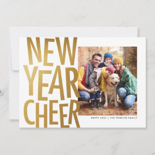 New Year Cheer faux gold fun one photo Holiday Car Card