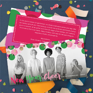 New Year Cheer Fun & Colourful Confetti Dots Photo Holiday Card
