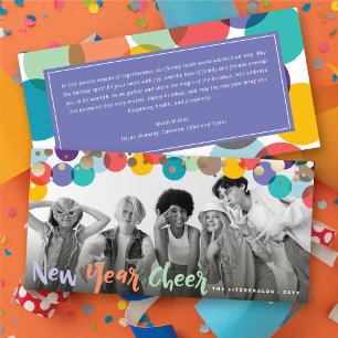 New Year Cheer Fun & Colourful Confetti Dots Photo Holiday Card