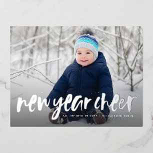 New Year Cheer fun playful one photo Foil Holiday Postcard