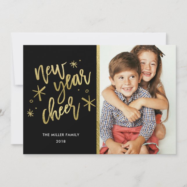 New Year Cheer Gold Foil Holiday Photo Card (Front)