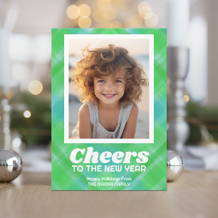 New Year Cheer Modern Colourful Watercolor Photo Holiday Card